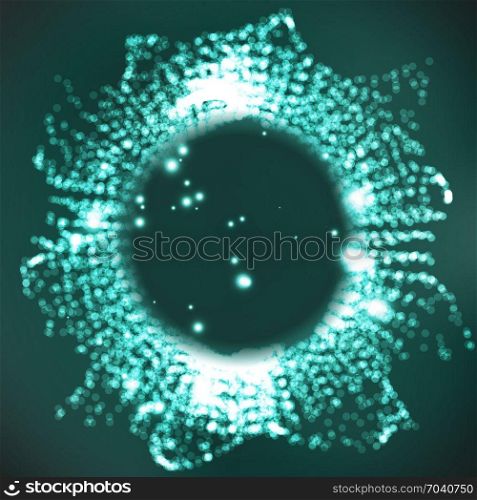 Elegant Background For Business Presentation. Array With Splash Particles. Molecular Bond Broken Lights Triangle Plexus Elements Science Technology Concept.. Digital Abstract Background With Glowing Halftone, Flying Debris.