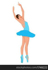 Elegant ballerina in a pale blue tutu dress, hand drawing vector, isolated on the white background