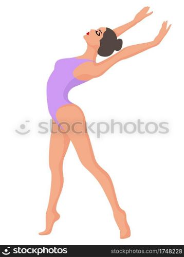 Elegant ballerina in soft violet leotard, hand drawing vector, isolated on the white background