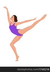 Elegant ballerina in violet leotard, hand drawing vector, isolated on the white background