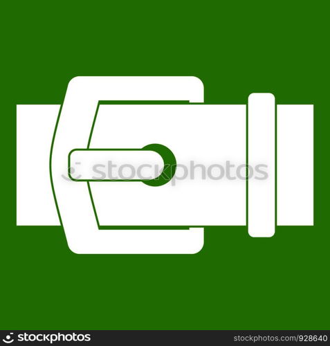 Elegant belt icon white isolated on green background. Vector illustration. Elegant belt icon green