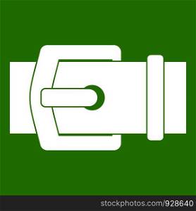 Elegant belt icon white isolated on green background. Vector illustration. Elegant belt icon green