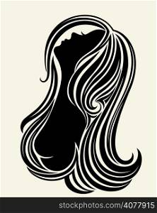 Elegant black and white line art silhouette of a young woman