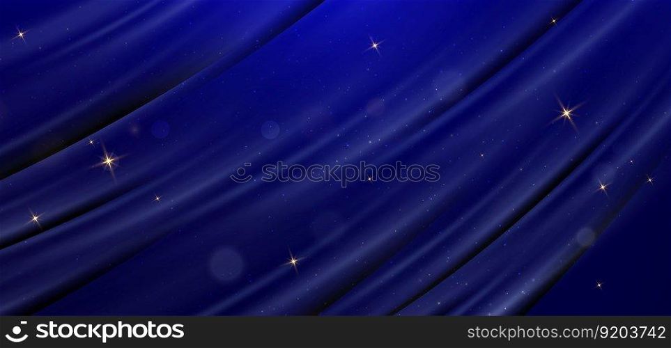 Elegant blue curved line on dark blue background with sparkle and copy space for text. Template premium award design. Vector illustration