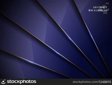Elegant blue metallic glossy background overlapping layer with shadow with gold line luxury style. You can use for template brochure design. poster, banner web, flyer, etc. Vector illustration