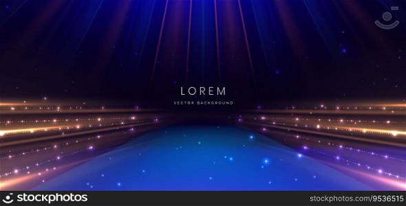 Elegant blue stage background with blue dot neon line and lighting effect sparkle. Luxury template award design. Vector illustration
