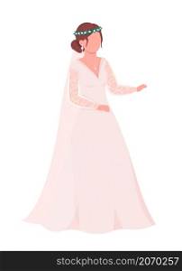 Elegant bride in dress semi flat color vector character. Posing figure. Full body person on white. Wedding isolated modern cartoon style illustration for graphic design and animation. Elegant bride in dress semi flat color vector character