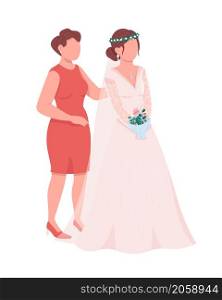 Elegant bride with mother semi flat color vector character. Posing figure. Full body person on white. Prepare for ceremony isolated modern cartoon style illustration for graphic design and animation. Elegant bride with mother semi flat color vector character