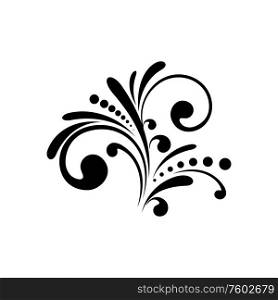 Elegant calligraphic motif isolated. Vector floral element, tattoo design with swirls and dots. Floral element isolated calligraphic motif