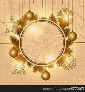 Elegant Christmas background with gold evening balls.. Elegant Christmas background with gold evening balls