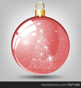 Elegant Christmas Glossy Glass Ball With Fir From Stars Inside It over White Background. Also Suitable for Ney Year Cute Design. Vector Illustration.