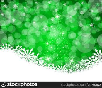Elegant Christmas greeting card with fir tree from stars, light glares and white copy space. Also suitable for New Year cute design. Vector illustration.