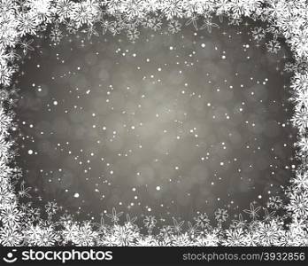 Elegant Christmas greeting card with snowflakes frame and circles glare. Sepia background with copy space. Also suitable for New Year design. Vector Illustration.