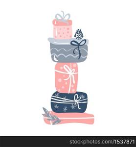 Elegant Christmas hand drawn gift boxes. Cute vector illustration of xmas elements for holiday design. Happy New Year time.. Elegant Christmas hand drawn gift boxes. Cute vector illustration of xmas elements for holiday design. Happy New Year time
