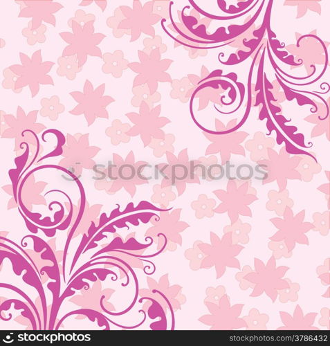 Elegant decorative pink floral background with grass and flowers