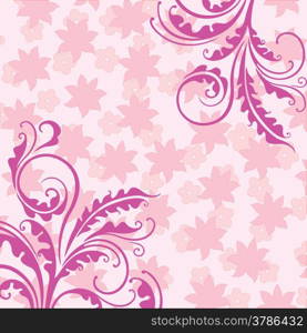Elegant decorative pink floral background with grass and flowers
