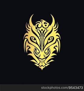 Elegant Devil Head, Vector Gold Line Art Design