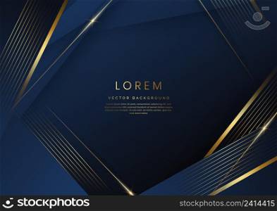 Elegant diagonal blue luxury background with lines golden border. Template premium award design. Vector illustration