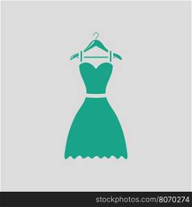 Elegant dress on shoulders icon. Gray background with green. Vector illustration.