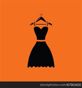 Elegant dress on shoulders icon. Orange background with black. Vector illustration.