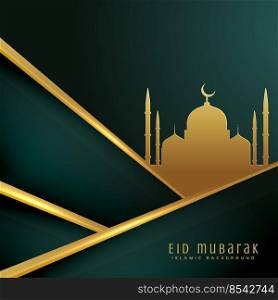 elegant eid festival greeting card design with mosque silhouettes