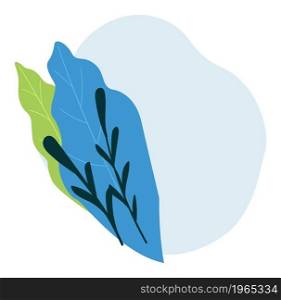 Elegant floral banner with foliage and leaves, leafage and lush greenery. Tender twigs and branches in bouquet, seasonal blooming and blossom of spring or summer. Vector in flat style illustration. Floral banner with leaves and tender elegant twig