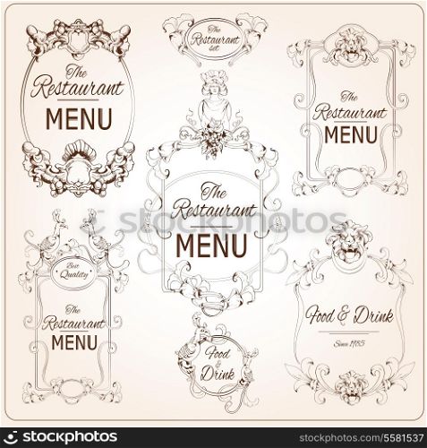 Elegant floral calligraphy retro style restaurant menu labels vector illustration