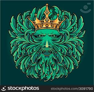 Elegant floral swirls ornaments with crown face vector illustrations for your work logo, merchandise t-shirt, stickers and label designs, poster, greeting cards advertising business company or brands