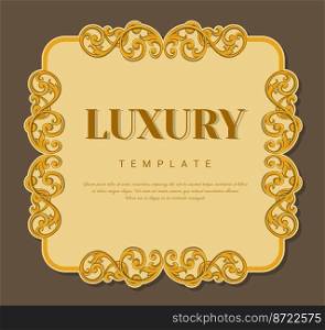 Elegant frame vector, Eastern style, Golden outline floral border, decorative adornment for invitations and greeting cards.