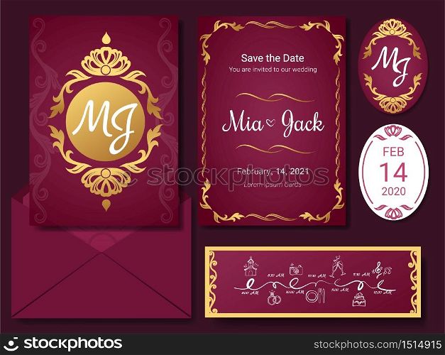 Elegant gold floral wedding invitation layout, on ??? color background design