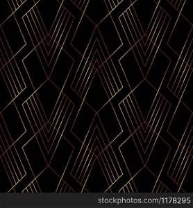 Elegant gold line geometric pattern on black background art deco style. Vector illustration