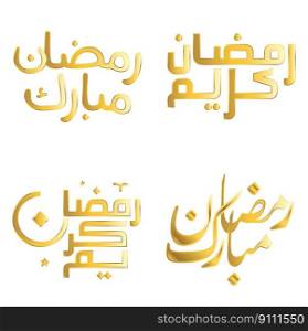 Elegant Golden Calligraphy for Ramadan Kareem Greeting Cards Vector Illustration.