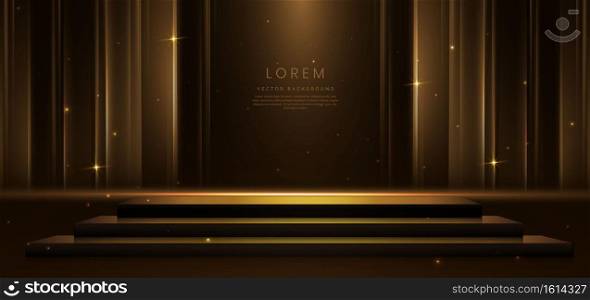 Elegant golden scence on dark brown background glowing with lighting effect sparkle. Template premium award design. Vector illustration