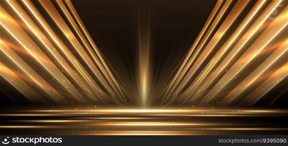 Elegant golden scene diagonal glowing with lighting effect sparkle on black background. Template premium award design. Vector illustration