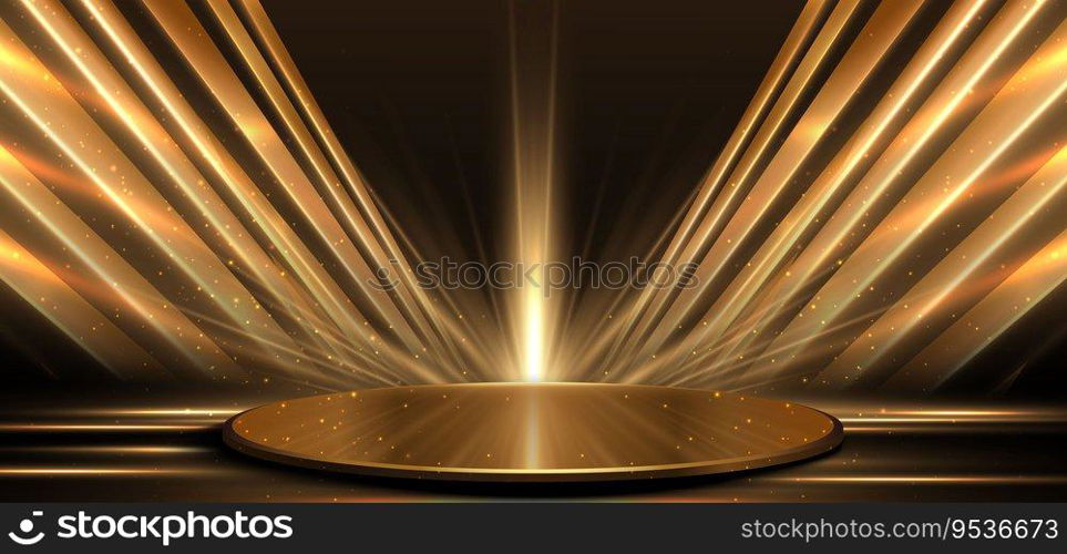 Elegant golden scene diagonal glowing with lighting effect sparkle on black background. Template premium award design. Vector illustration