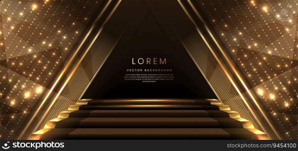 Elegant golden scene dot diagonal glowing with lighting effect sparkle on black background. Template premium award design. Vector illustration