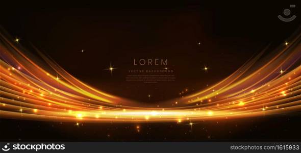 Elegant golden scene on dark brown background curved glowing with lighting effect sparkle. Template premium award design. Vector illustration