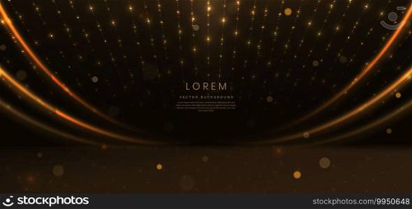 Elegant golden stage glowing with lighting effect sparkle on black background. Template premium award design. Vector illustration