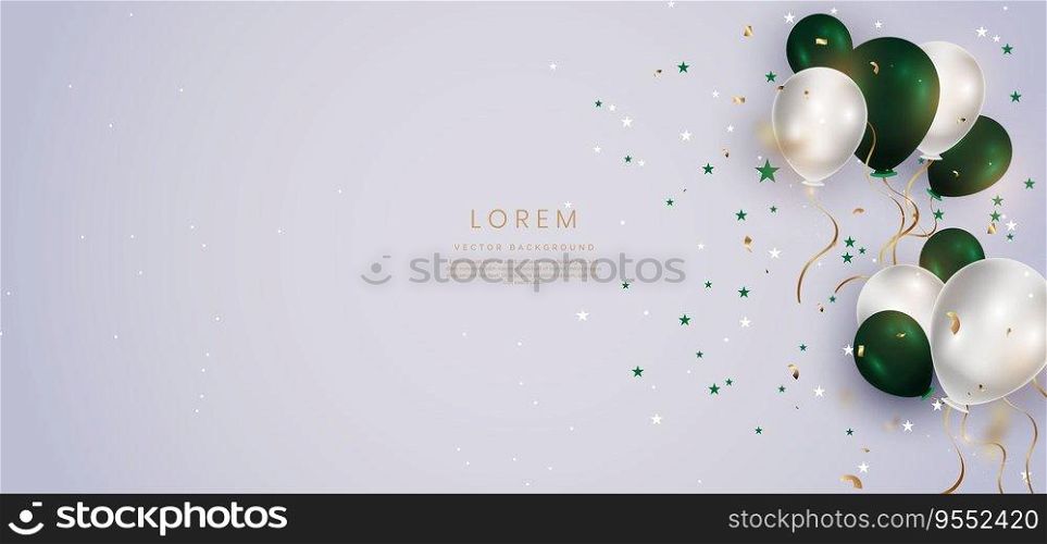 Elegant green and white balloon and ribbon gold. Celebration party happy concept. Vector illustration