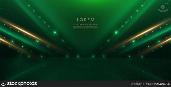 Elegant green stage background with green dot neon line and lighting effect sparkle. Luxury template award design. Vector illustration