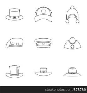 Elegant hat icon set. Outline set of 9 elegant hat vector icons for web isolated on white background. Elegant hat icon set, outline style