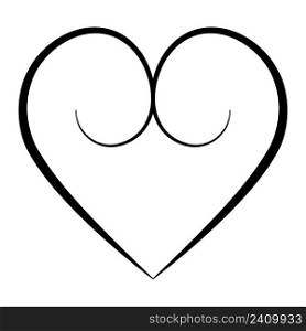 Elegant heart with calligraphic contours, vector buttocks heart shape with calligraphic swirls symbol of love