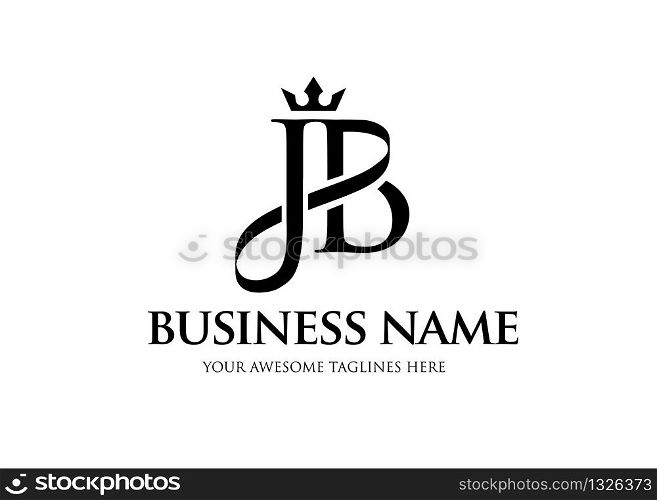 elegant initial letter jb with crown logo vector, Creative Lettering Logo Vector Illustration.