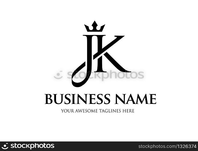 elegant initial letter jk with crown logo vector, Creative Lettering Logo Vector Illustration.