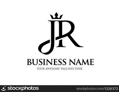 elegant initial letter jr with crown logo vector, Creative Lettering Logo Vector Illustration.