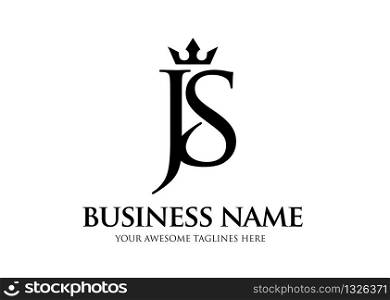 elegant initial letter js with crown logo vector, Creative Lettering Logo Vector Illustration.