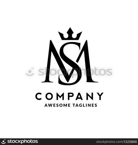 elegant initial letter sm with crown logo vector, Creative Lettering Logo Vector Illustration.