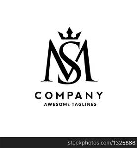 elegant initial letter sm with crown logo vector, Creative Lettering Logo Vector Illustration.
