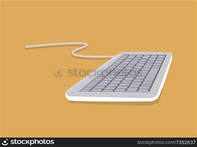 Elegant keyboard on abstract table vector poster, illustration of typing device with flexible wire for connection to computer, buttons collection. Elegant Keyboard on Abstract Table Vector Poster