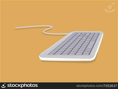 Elegant keyboard on abstract table vector poster, illustration of typing device with flexible wire for connection to computer, buttons collection. Elegant Keyboard on Abstract Table Vector Poster